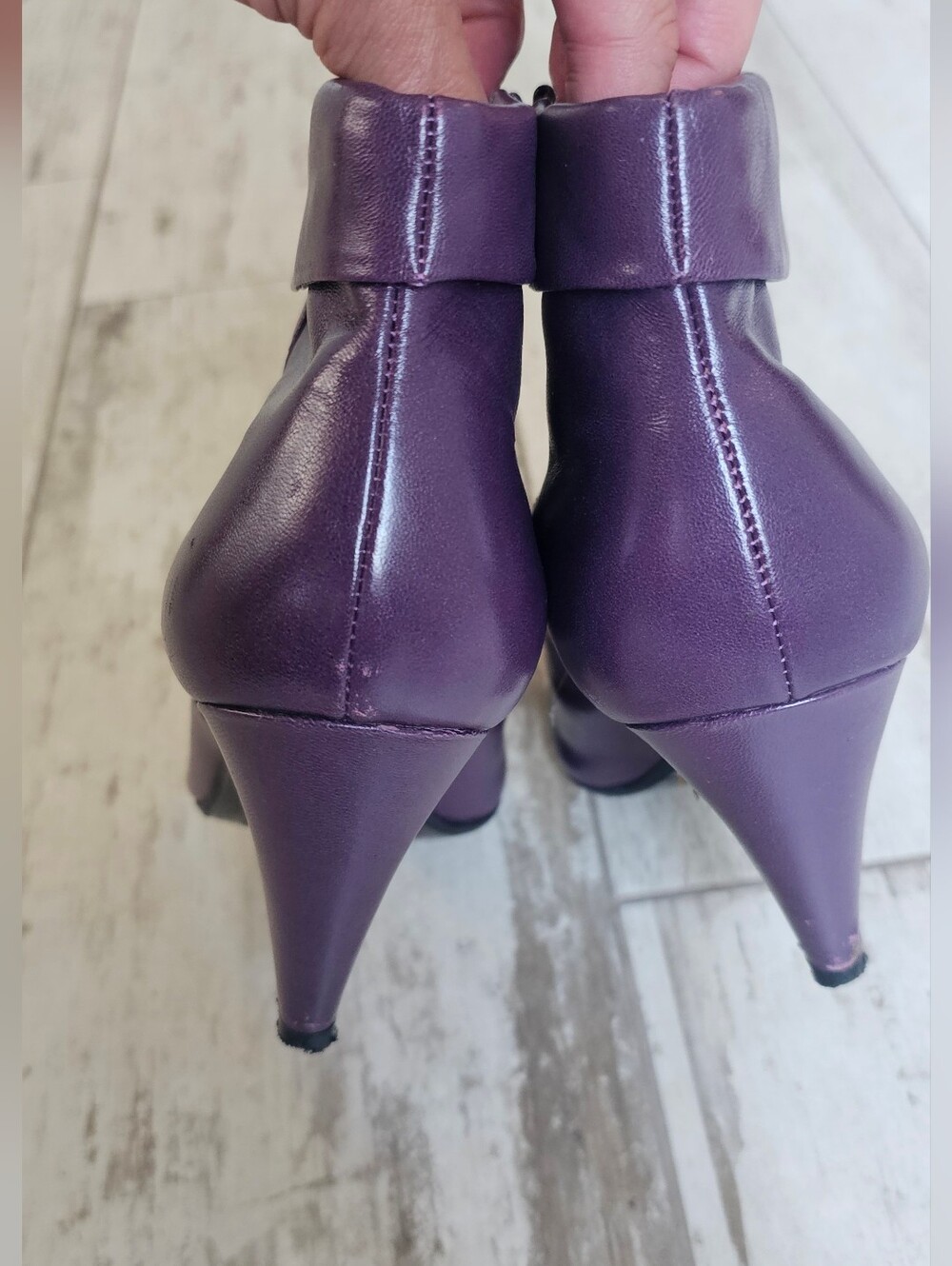 Steve Madden Purple Leather Women's Ankle Boots - Sleek Pointed Toe 80's - 10 - Picture 4 of 6